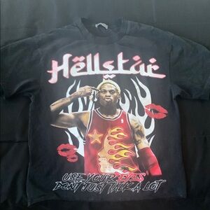 Black Graphic T-Shirt with Red and Pink Design